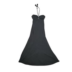 Vintage Y2K Womens 10 Formal Gown Betsy & Adam Black Beaded Halter Long Dress